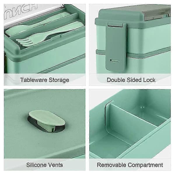 Upgraded Bento Box for Adults, 2 Layer Stackable Lunch Box with Cutlery Dust Cover, 1450ml Bento Sal
