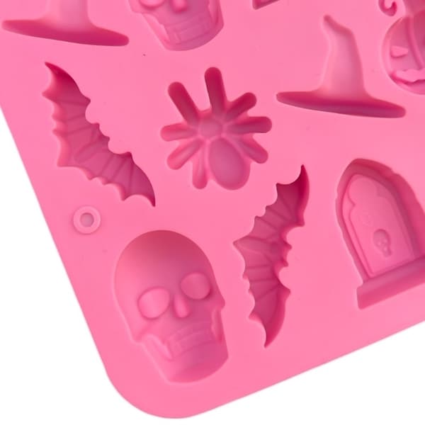 Silikoneform til Halloween – Kranier, Flagermus, Græskar & Edderkopper Rosa pink