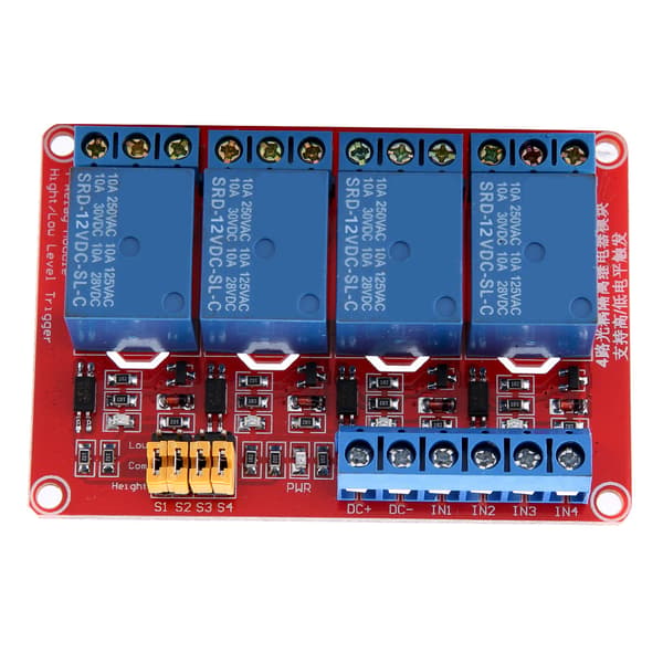 4-Channel Optocoupler Relay Module Board High Low Trigger 5V/12V/24V (12V)