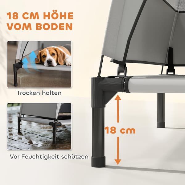 Opphøyd hundeseng med tak, ventilerende netting, bærbar