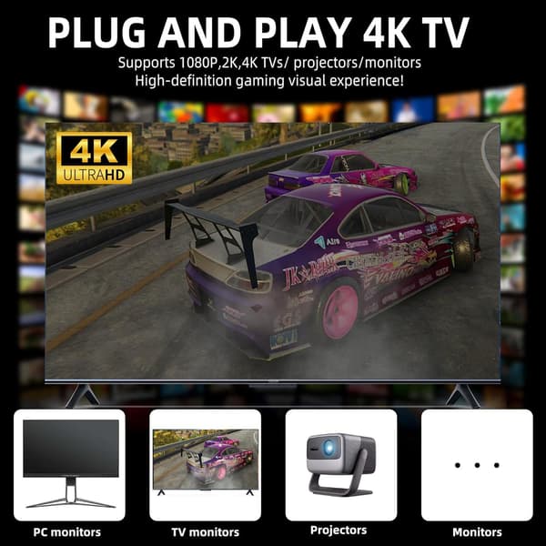 Trådløs Retro Spillkonsoll 4K HDMI Plug and Play Videospillpinne