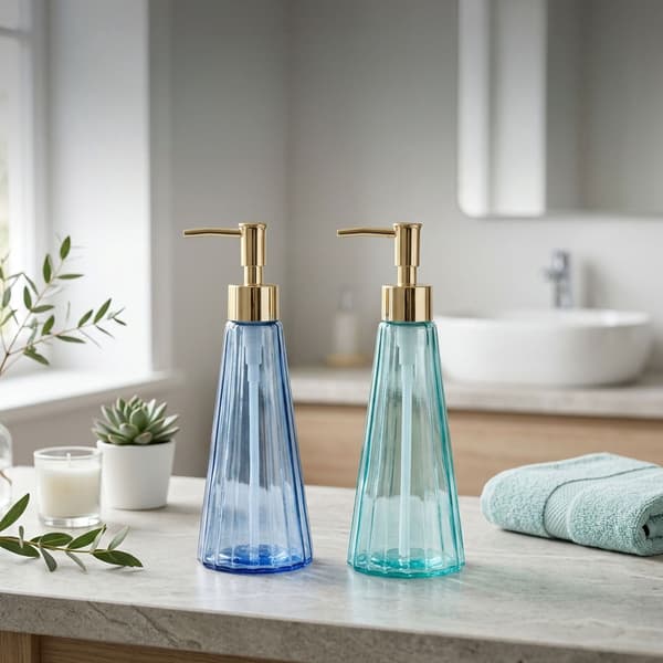 Glastvåldispensrar, set om 2, 320 ml, guldfärgade pumpar