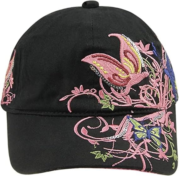 Baseballcaps for barn Jenter Gutter Sommerfuglbroderi Bomull Justerbar Solbeskyttelse Passer for 3-10 år