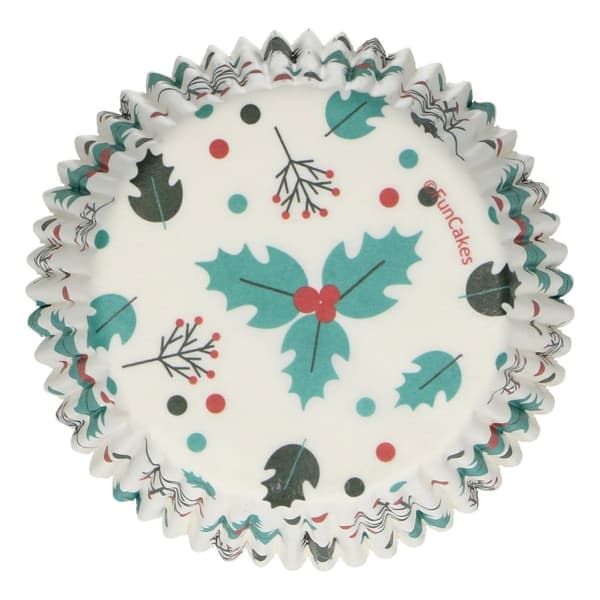 FunCakes Muffinsforme Kristtorn Bagekopper -Holly Leaf- 48 stk Vit white