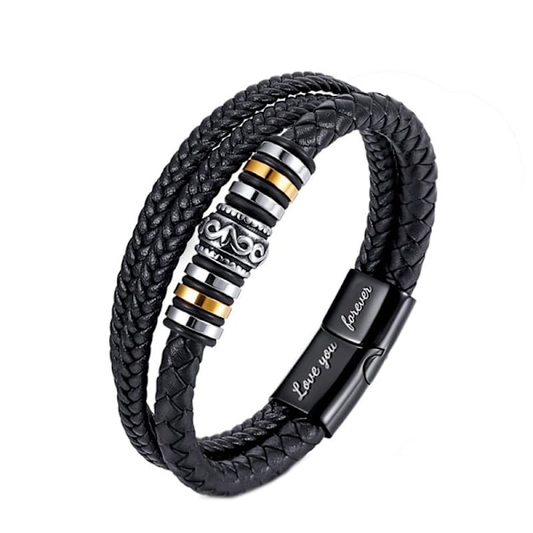 Til min sønn - Elsker deg for alltid Lær Armbånd, Herre Flettet Lær Armbånd Armbånd black