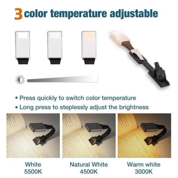 Book Reading Light, Rechargeable Reading Lamp for Reading in Bed