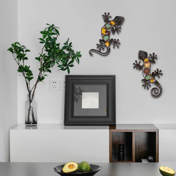 Metal Gecko Wall Decor Large 2-pack, Outdoor Lizard Wall Art (38 cm)