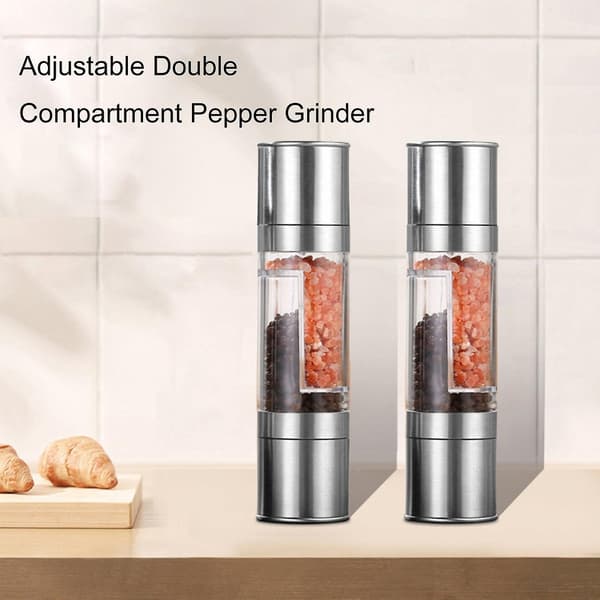 Adjustable Pepper Grinder with Dual Compartments and Large Bottle Opening - Manual Spice Mill