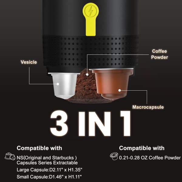 Portable Espresso Machine, 3-in-1 Portable Coffee Maker, 20 Bar Mini Espresso Machine, Self-Heating Travel Espresso Maker