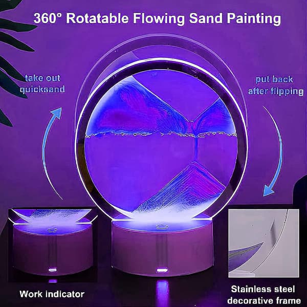 Purple Sand Art Night Light for Nursery with Remote Control Dimmable 7 Colors USB Rechargeable
