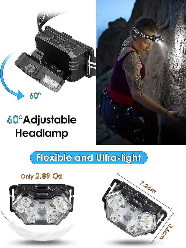 Waterproof 12000 Lumen Headlamp Rechargeable Headlight 9 LED Bulbs