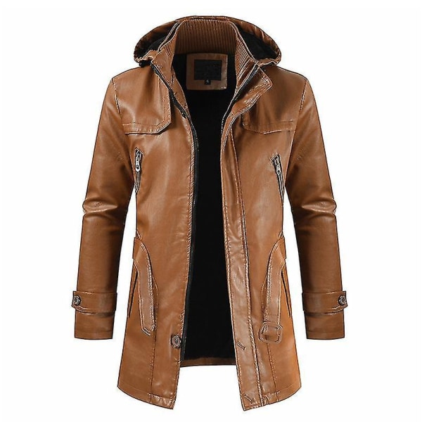 Imitert skinnjakker for menn Sherpa-fôret trenchcoat Brown L