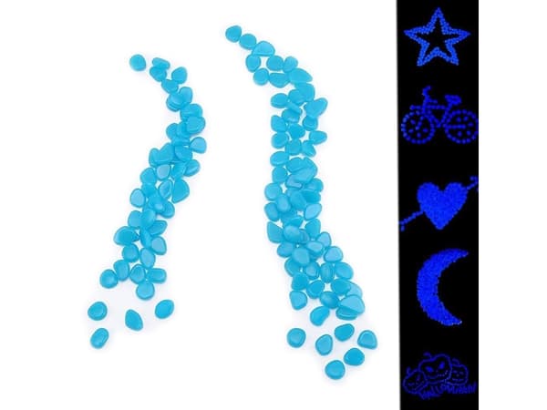 100 stk. selvlysende sten - Glow in the Dark dekoration Blå blue