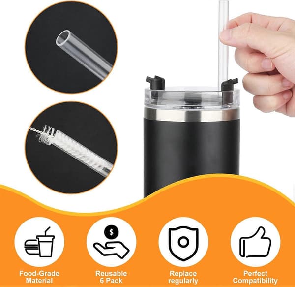 Replacement Straws for Stanley Cup 6-pack Reusable BPA with Cleaning Brush for 40 oz and 30 oz Tumblers