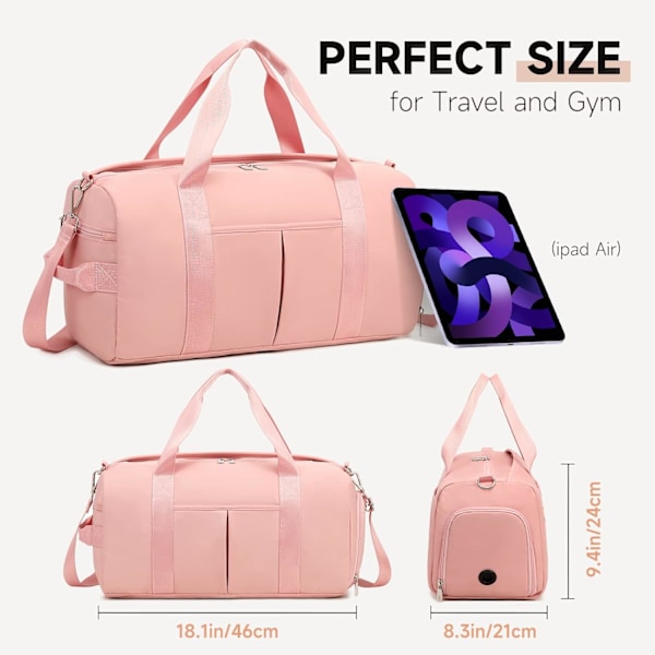 Gymbag for kvinner og menn, liten sportsbag med våtrom og skoskap, reisebag, weekendbag