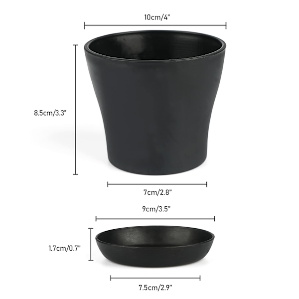 8 kpl 10 cm Kukkaruukkuja Rei'illä, Pieniä Kaktusruukkuja, Pyöreitä Muoviruukkuja, Kukkaruukku Aluslautasella Toimistoparvekkeelle, Värikäs black