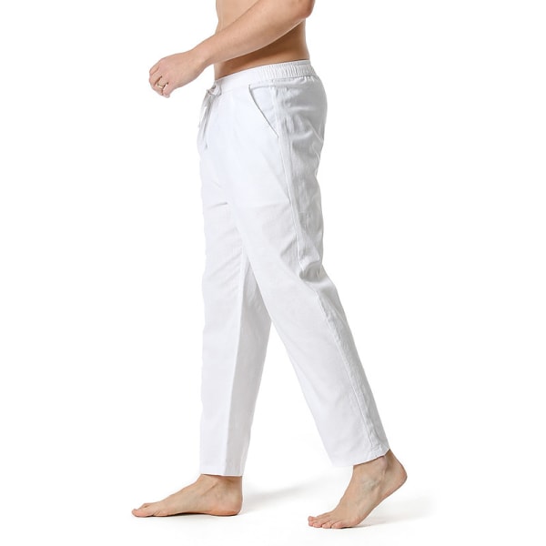 Mænd Almindelige Lige Ben Casual Bukser Yoga Strand Løse elastiske taljebunde white 2XL