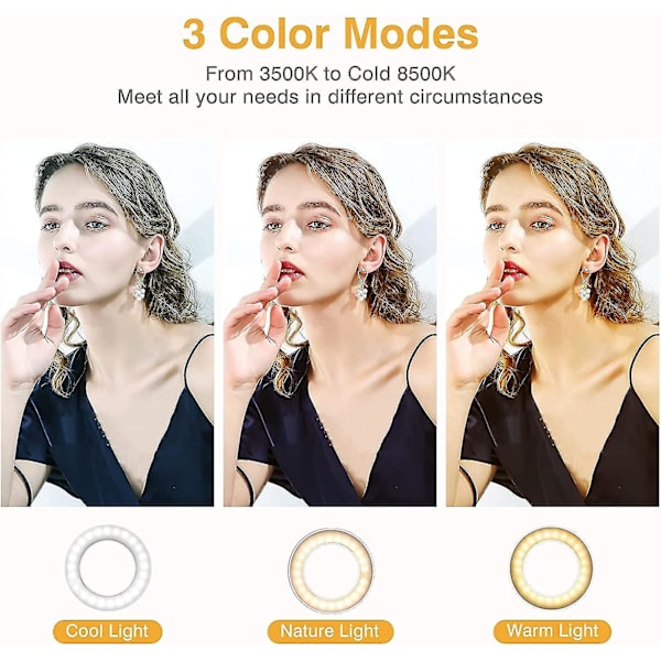 Clip-on Ring Light, Genopladelig 60 LED Selfie Ring Light til Telefon, Laptop, Tablet (3 Modes)