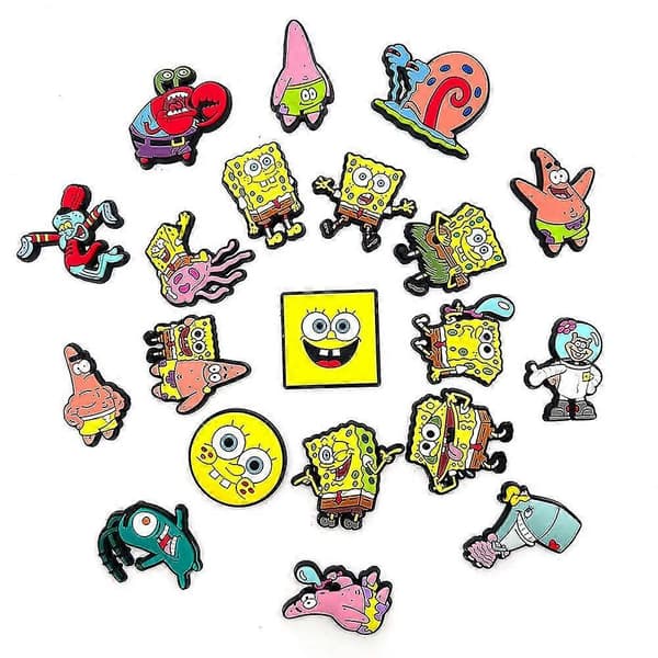 20 st Svampbob Fyrkant Figurer Berlocker för Crocs Träskor Sandaler