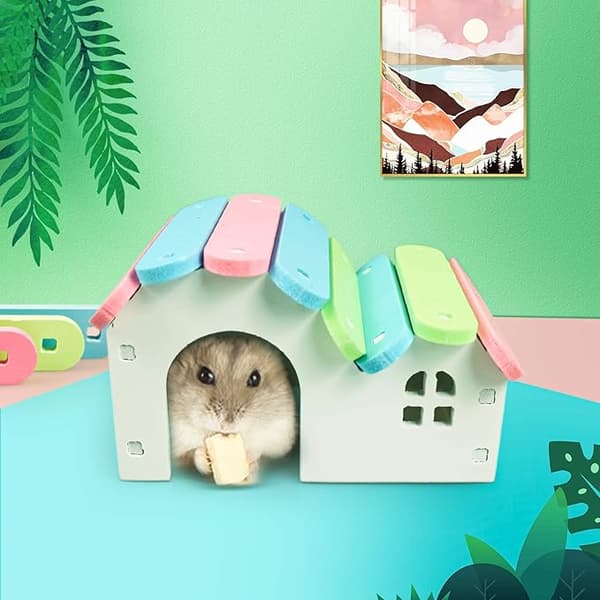 Dværg hamsterhus DIY Træ Gerbil Gemmested Regnbuebro Gynge