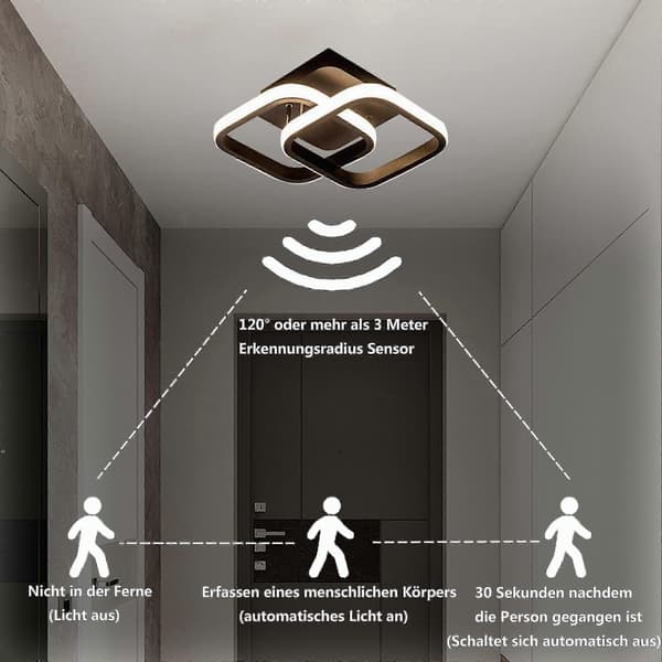 22W Varmhvid LED-loftlampe med bevægelsessensor, Sort, Aluminium, 24x20x9cm