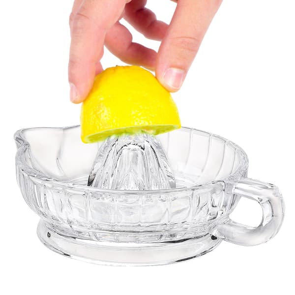 Citronpresser i glas, citruspresser, manuel presser til juice