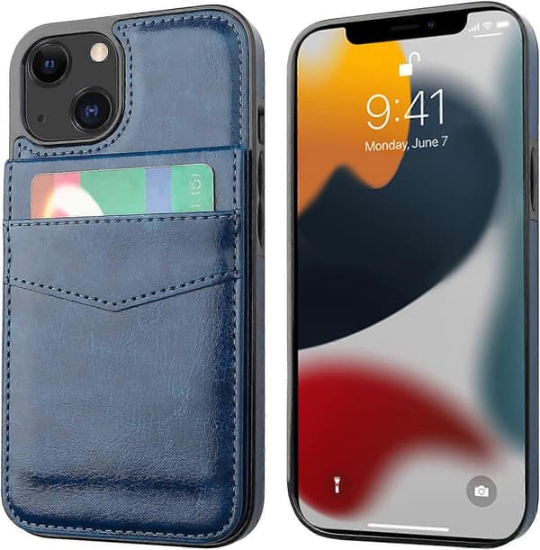 iPhone 13 6.1\" Plånboksfodral i PU-läder med kortfack och magnetlås, blå
