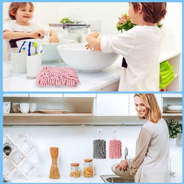 Hanging Towel, Soft Microfiber Hand Towel with High Pile, Super Absorbent Quick Drying Towels with Hanging Loop for Kitchen and Bathroom (2-Pack)