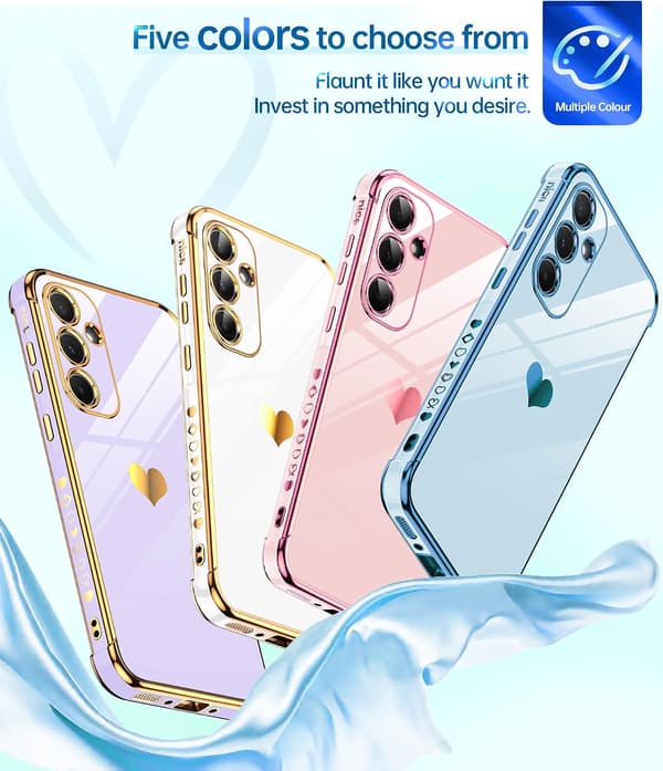Deksel til Samsung Galaxy A55 5G, 2 x skjermbeskyttere, hjertemønster, TPU-silikon, elektroplettering