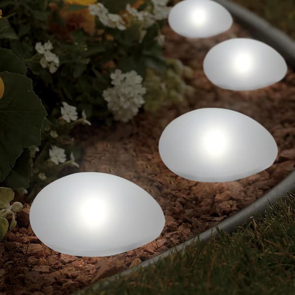 Sett med 4 Solcellelamper Utendørs Vanntette Solcellesteiner Hagelamper Dekorative med Kaldhvite LED, Kaldhvit