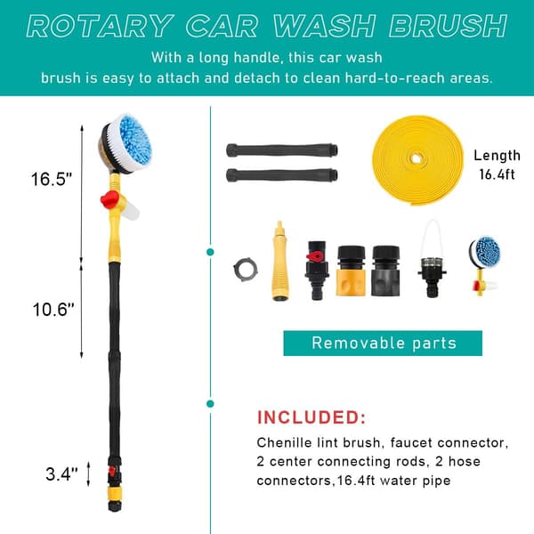 360° Rotating Car Wash Brush Automatic Cleaning Brush Long Handle Detachable Scrub Brush Soft Chenille Bristles