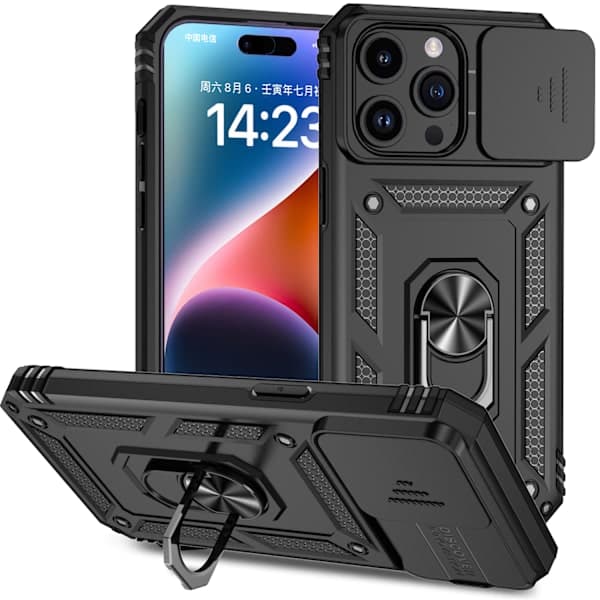 iPhone 16 Pro -puhelinkotelo jalustalla, musta iPhone 16 Pro iPhone 16 Pro iPhone 16 Pro