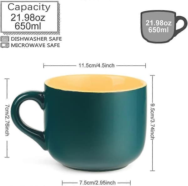Keramisk kaffemugg 650 ml/22 oz, tål diskmaskin och mikrovågsugn, för kontor och hem