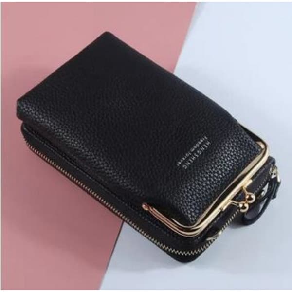 Mobile Phone Wallet Card Case Bag with Shoulder Strap Black Black