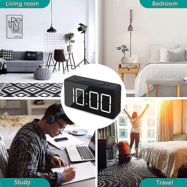 Mini digital reisevekkerklokke med LED-tids- og temperaturvisning, slumrefunksjon, justerbar