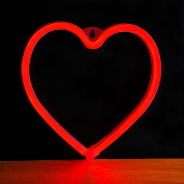 Neon LED HJERTE Batteri + USB FOREVER Light - Rød Röd red