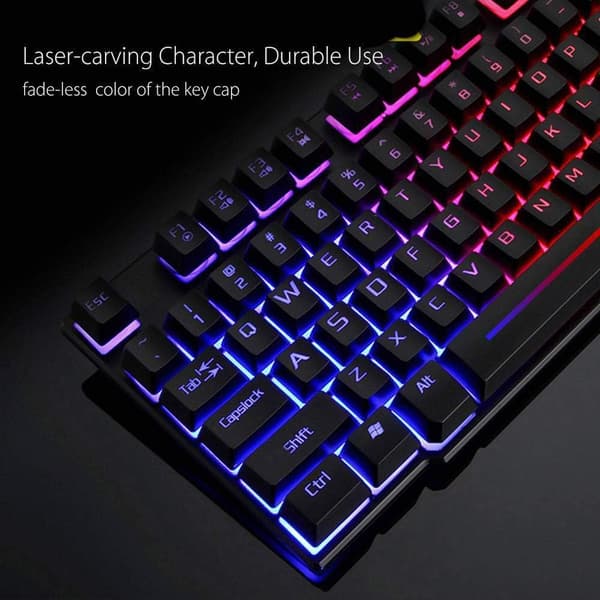LED Backlit Keyboard and Mouse Combo, Ergonomic Keyboard, Black