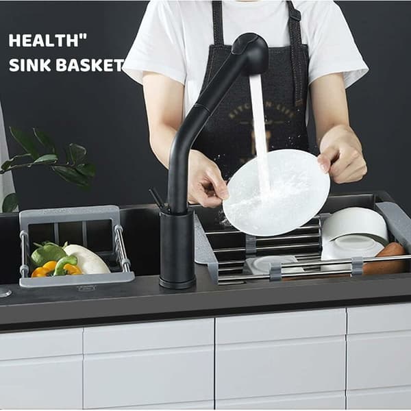 Extendable Sink Drainer, Adjustable Dish Rack, Adjustable Stainless Steel Dish Rack, Telescopic Drain Basket Dish Rack (30x22.5x9.5cm)
