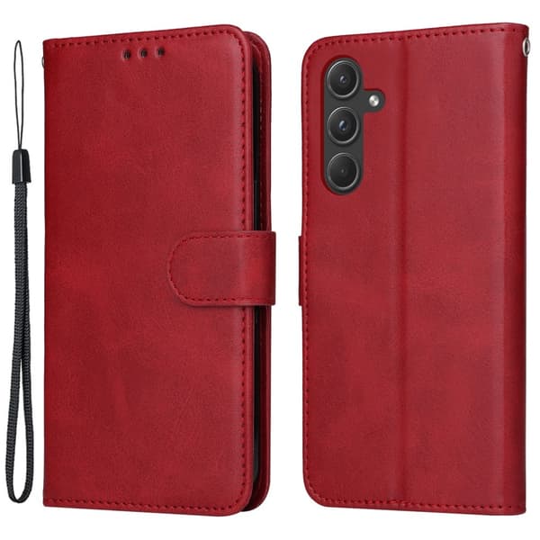 SKALO Samsung A55 5G PU-läder plånboksfodral röd Red RED