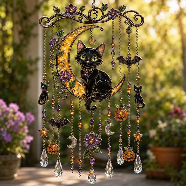 Halloween Solfanger Vindspil Akryl Flad 20cm Midnight Bat 20cm Midnight Bat