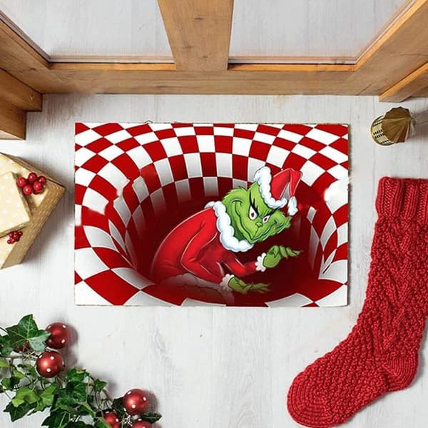 Illusjonsdørmatte, sklisikker dørmatte juledekorasjon, 3D Visuell