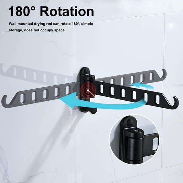 Wall-mounted clothes rack, foldable wall clothes rack, 180° swivel hanger, wall hook with screw, for laundry, bathroom