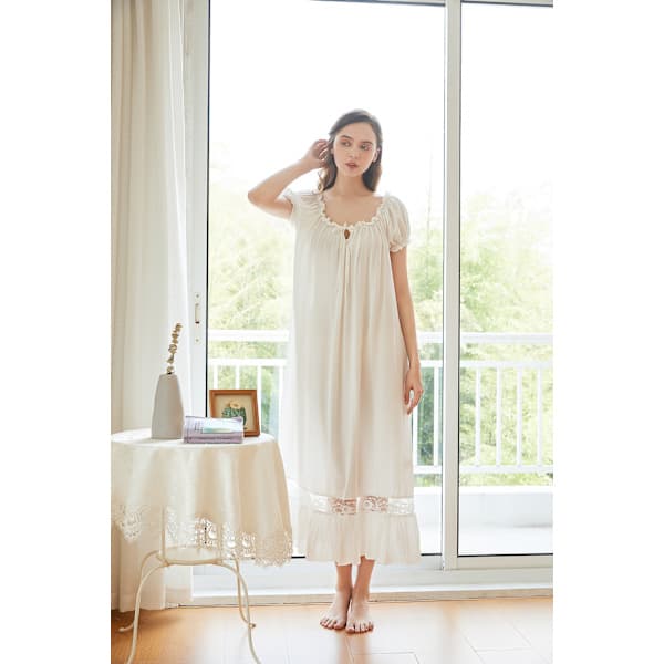 1-pack Short Sleeve Long Nightgown Plus Size Loose Cotton