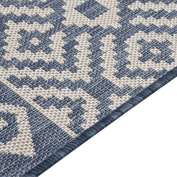 vidaXL Utendørsteppe flatvevd 140x200 blå striper Blå blue