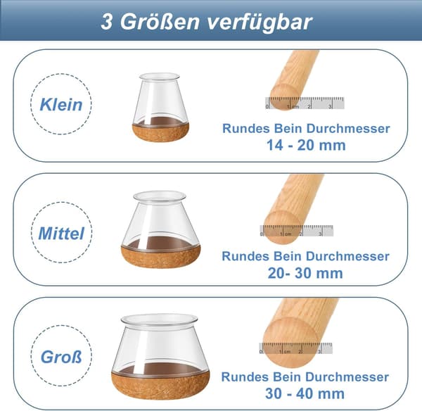 20 st. runda silikonstolsbensskydd, transparent, diameter 23-33 mm 2.3-3.3cm