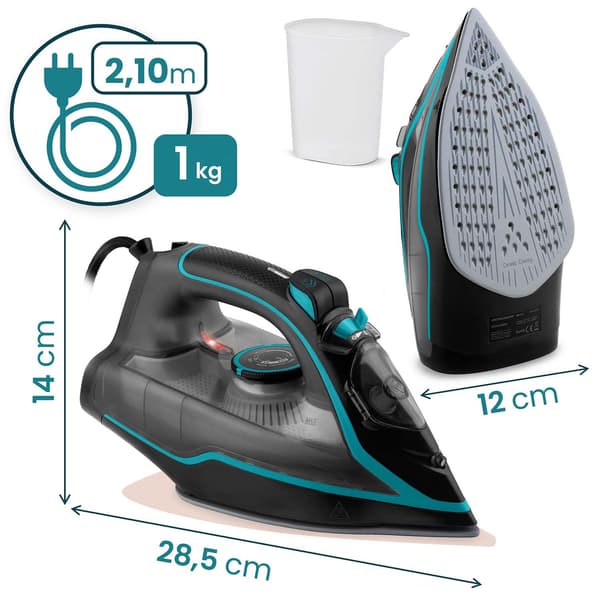 Dampstrykejern 2600W, Keramisk strykesåle, Vertikal damp