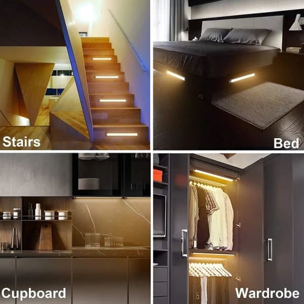 2 LED-lamper for garderobe, 40 cm, trådløse, USB-oppladbare
