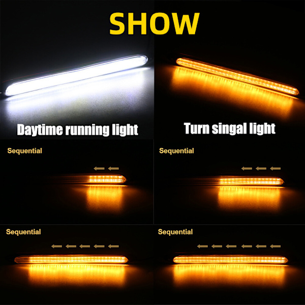 2x DRL LED-frontlysstripe Dagskjørelys Sekvensiell Blinklys