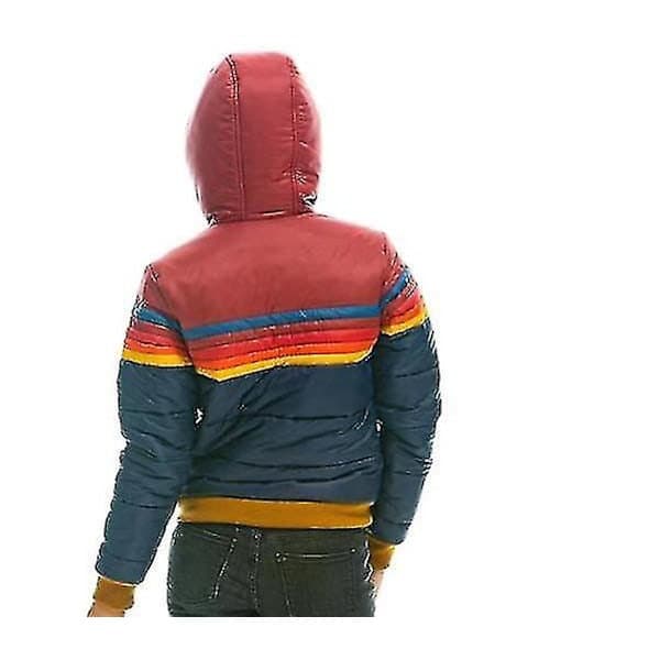Regnbågsfärgad vinterjacka för kvinnor, vadderad, med huva, Navy XL Navy XL