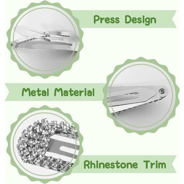 Strassihiusklipsit Metalliset hiusklipsit Kultaiset hiusklipsit Strassi Kiiltävät hiusklipsit Naisille Hopea 2kpl Hopea 2kpl Silver 2pc